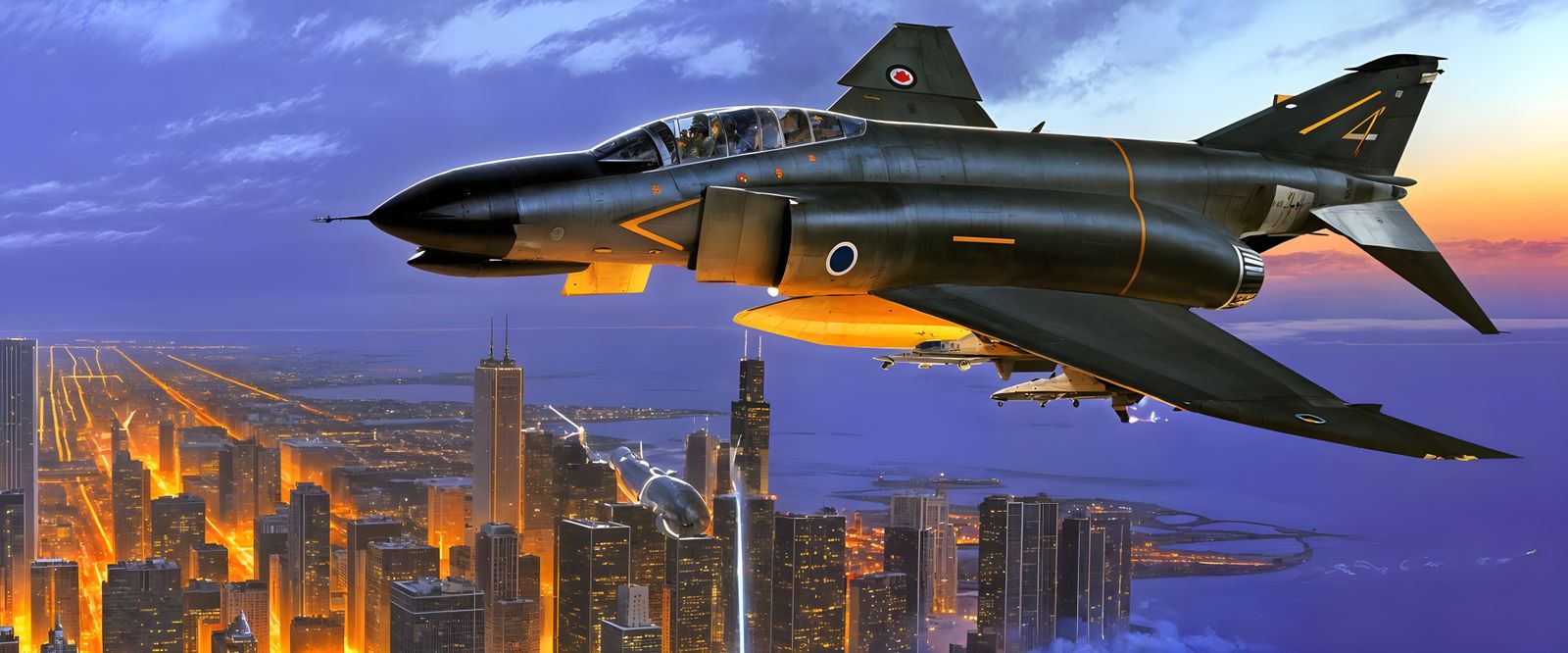 F-4E Phantom II Jets Soar Over Chicago Skyline