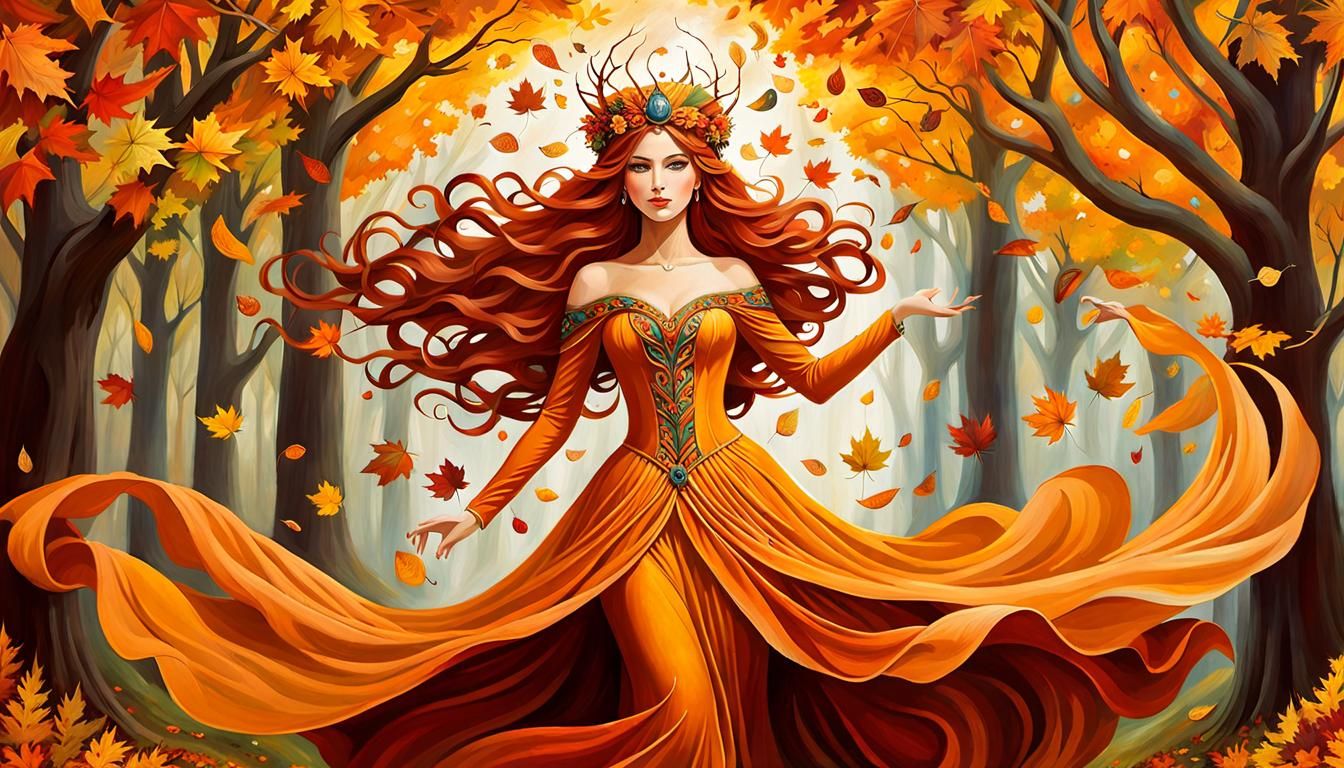 Goddess of Autumn in Supernatural Whirlwind Painting