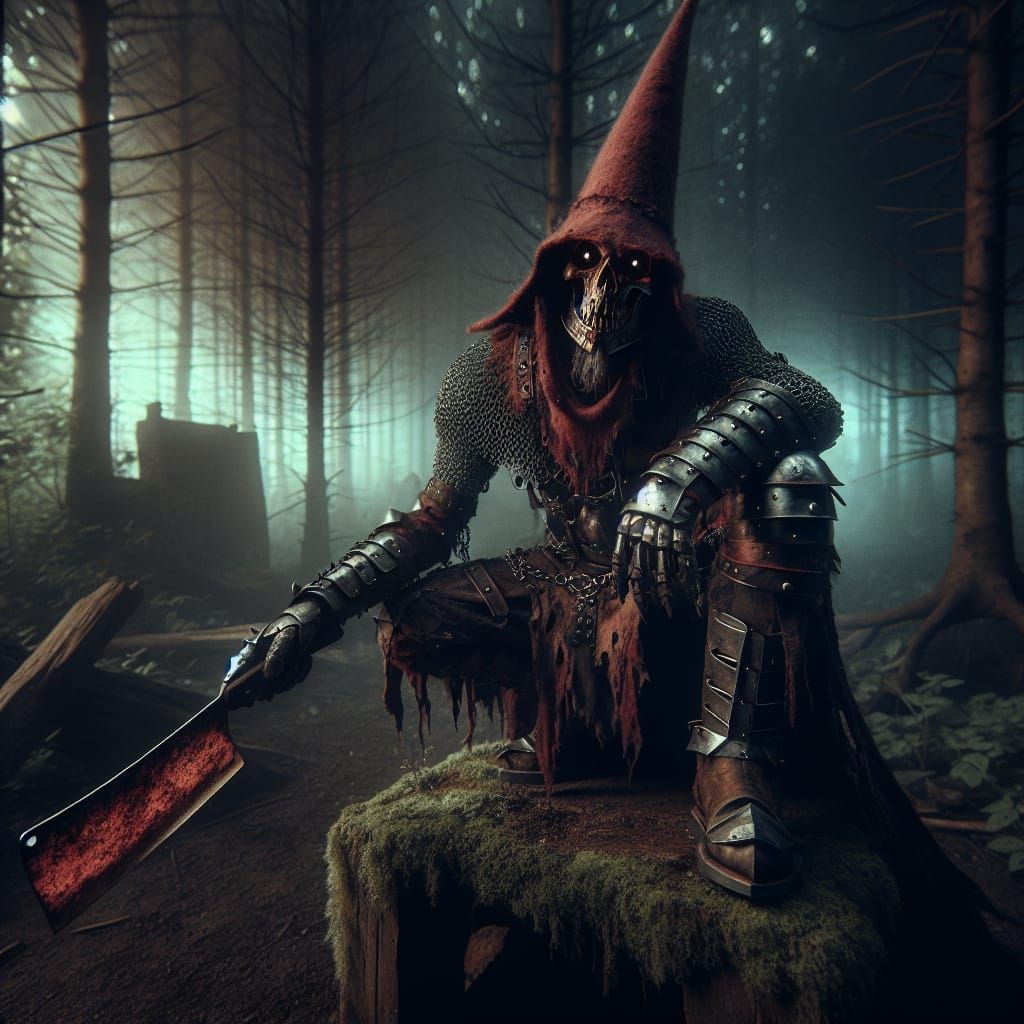Dark Fantasy Warrior in Eerie Forest Landscape