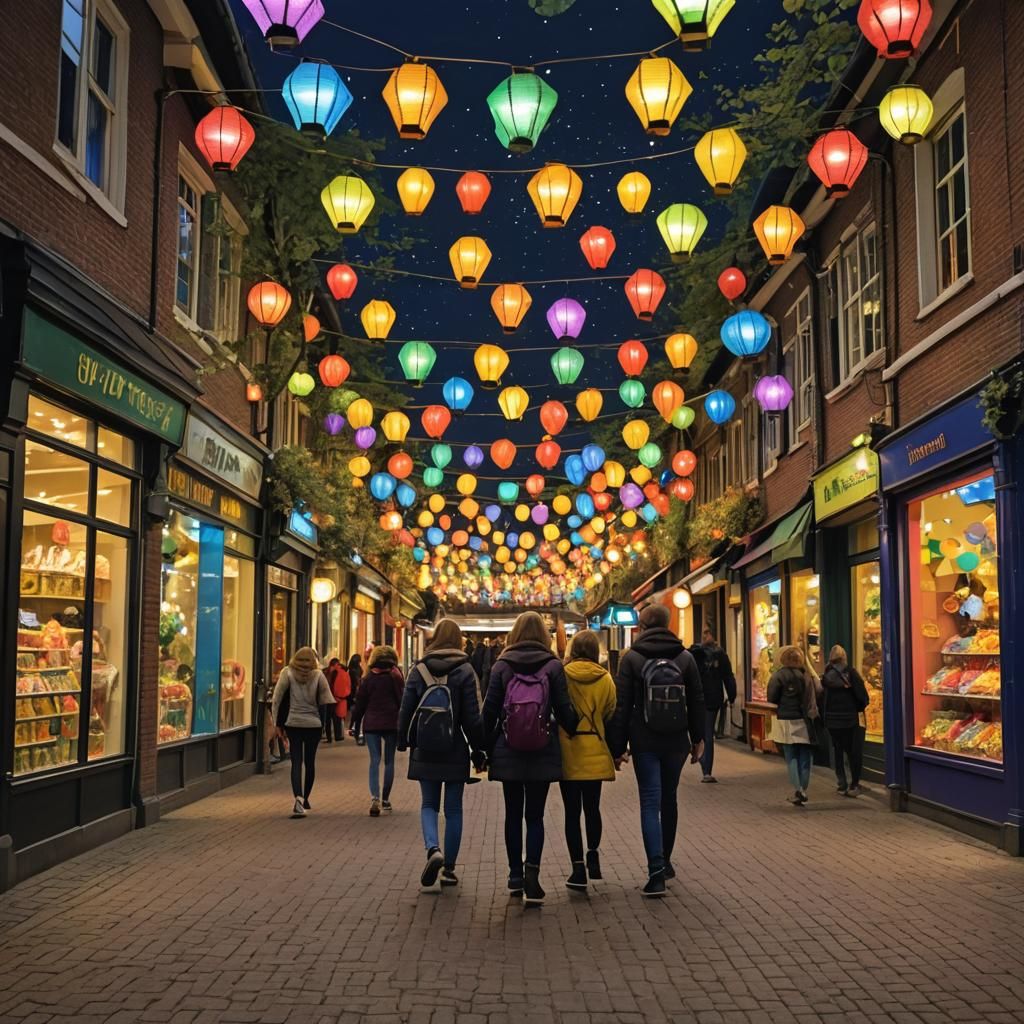 late at night in a shopping mall in a dutch fries village. t...