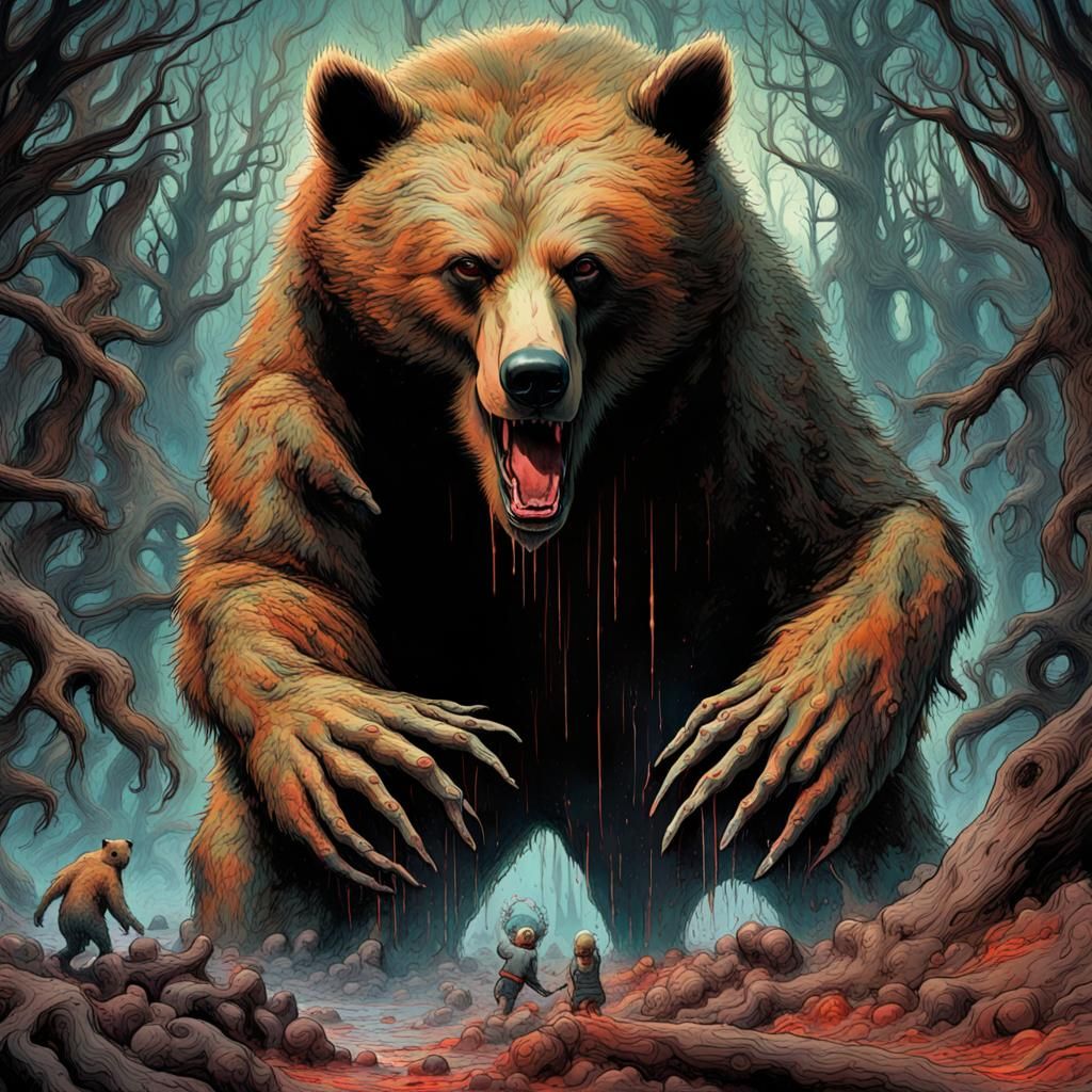 Mesmerizing Bear Attack: Quantum Horror Art