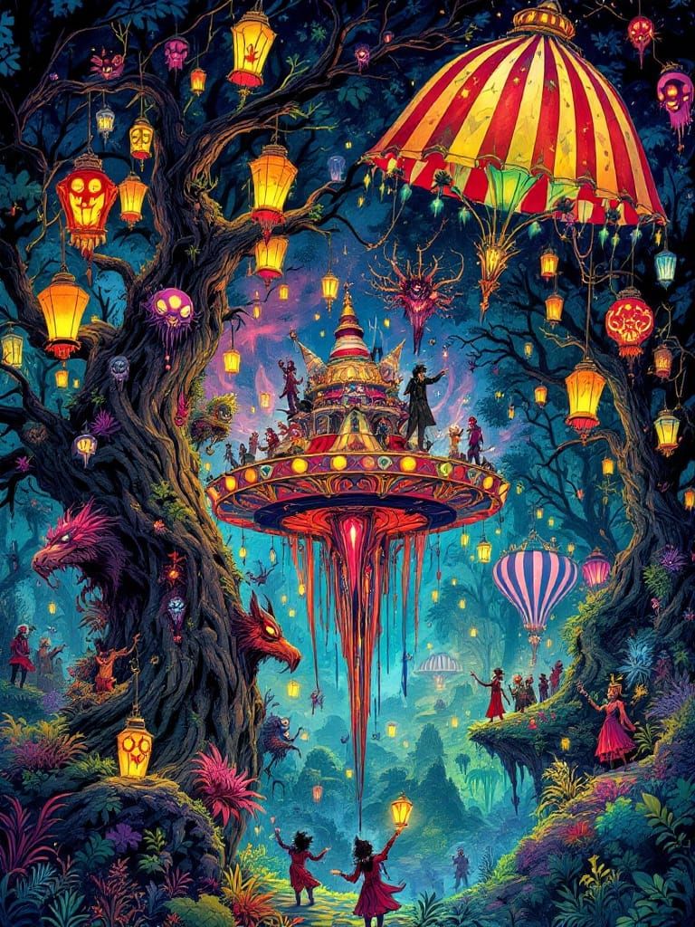 A Dark Fantasy Carnival Under Starry Skies