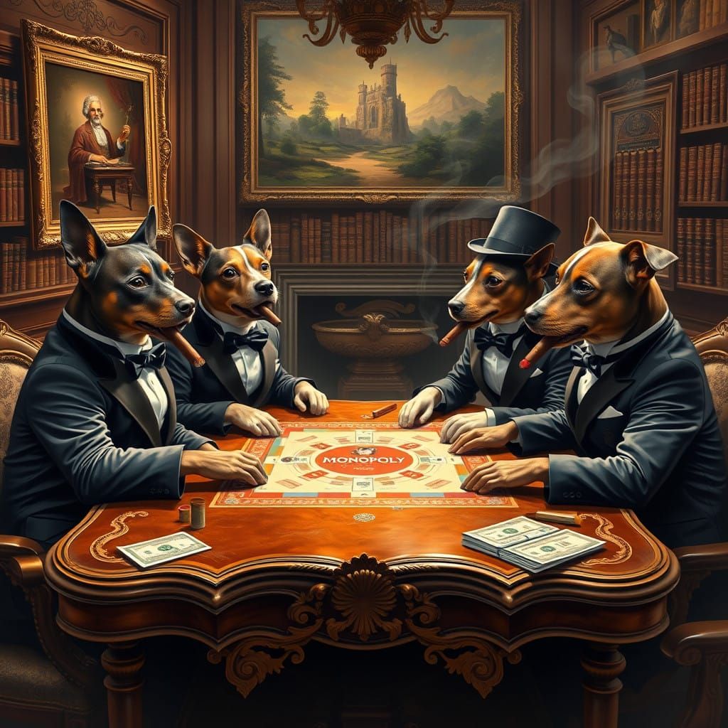 Dogs in Tailored Suits Play High-Stakes Monopoly