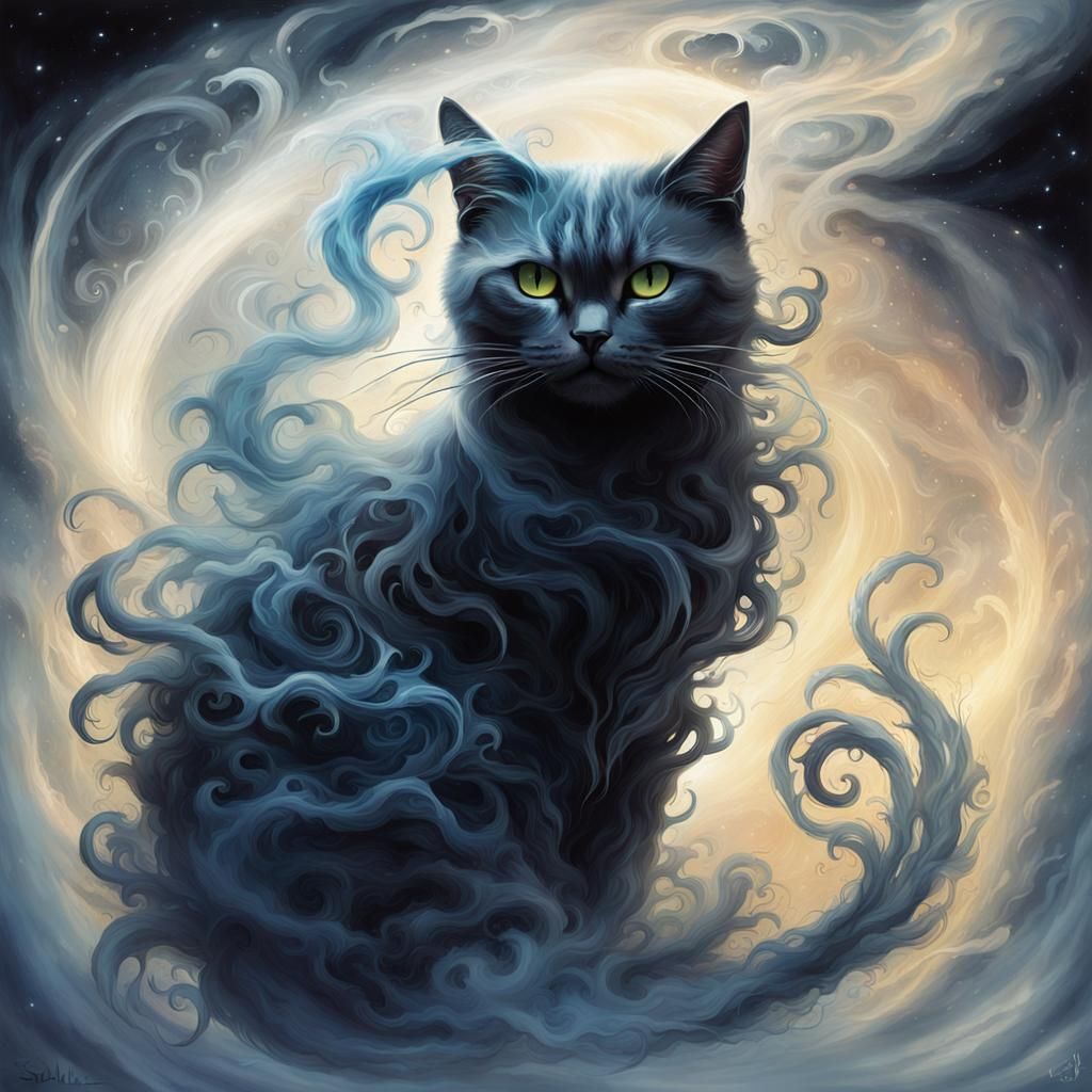 Ethereal Smoke Cat in Detailed Matte Painting