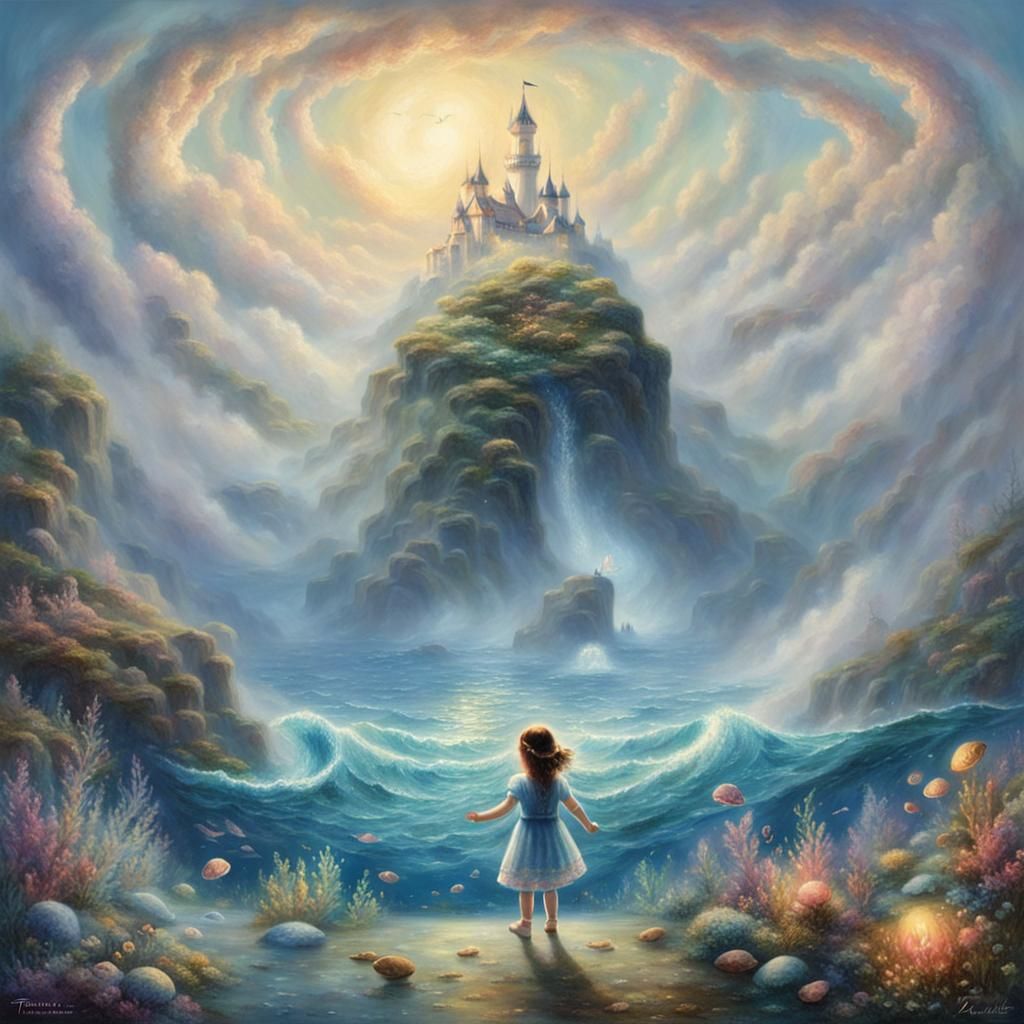 Ethereal Ocean: Girl Reaching for Giant Shark