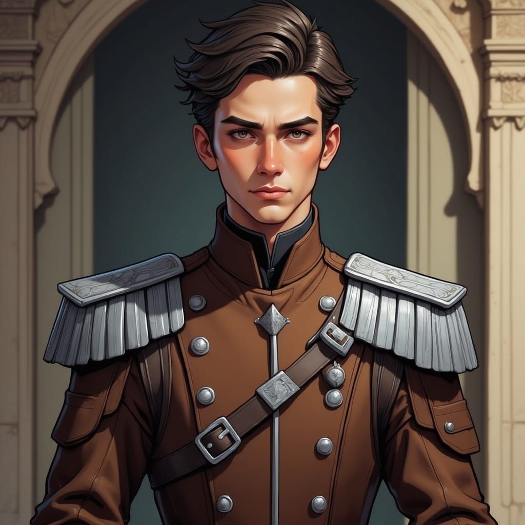 Dashing Young Military Officer in Brown Uniform