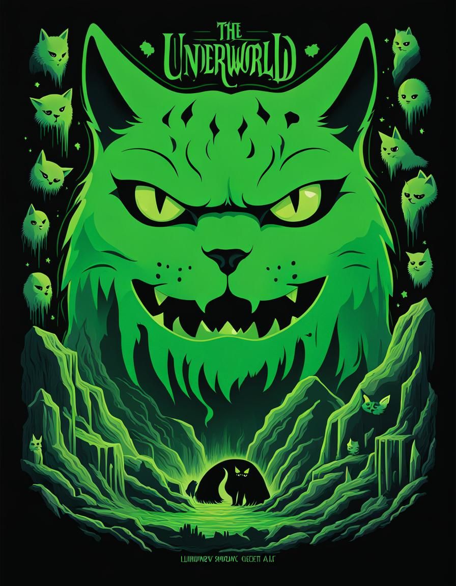 Ectoplasmic Green Cat Movie Poster in 8K