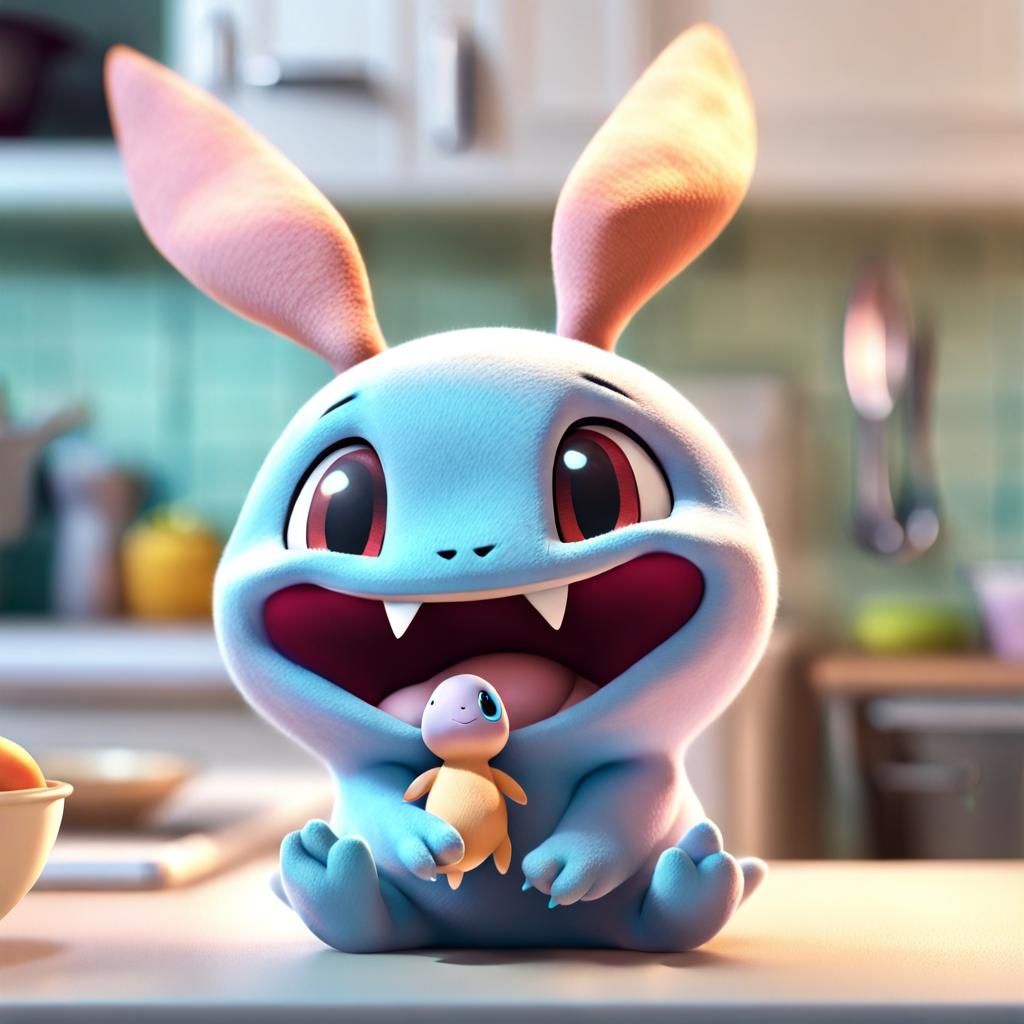 Pixar-Style Wooper with Eevee in Sunny Kitchen