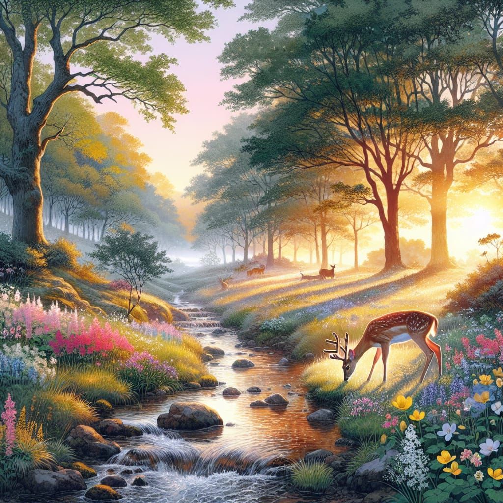 Sunrise Spring Valley: A Watercolor Dream