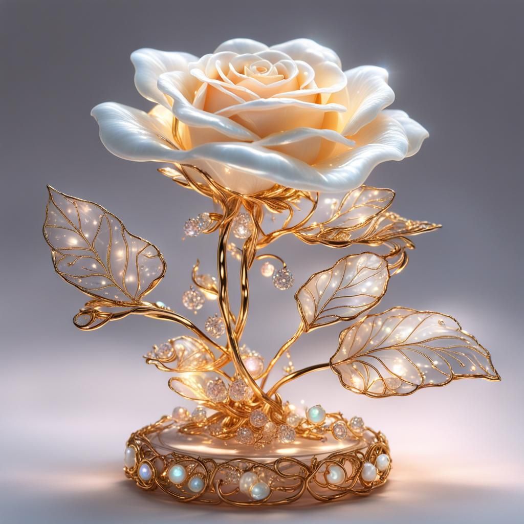 Exquisite Porcelain Rose with Gold and Diamonds