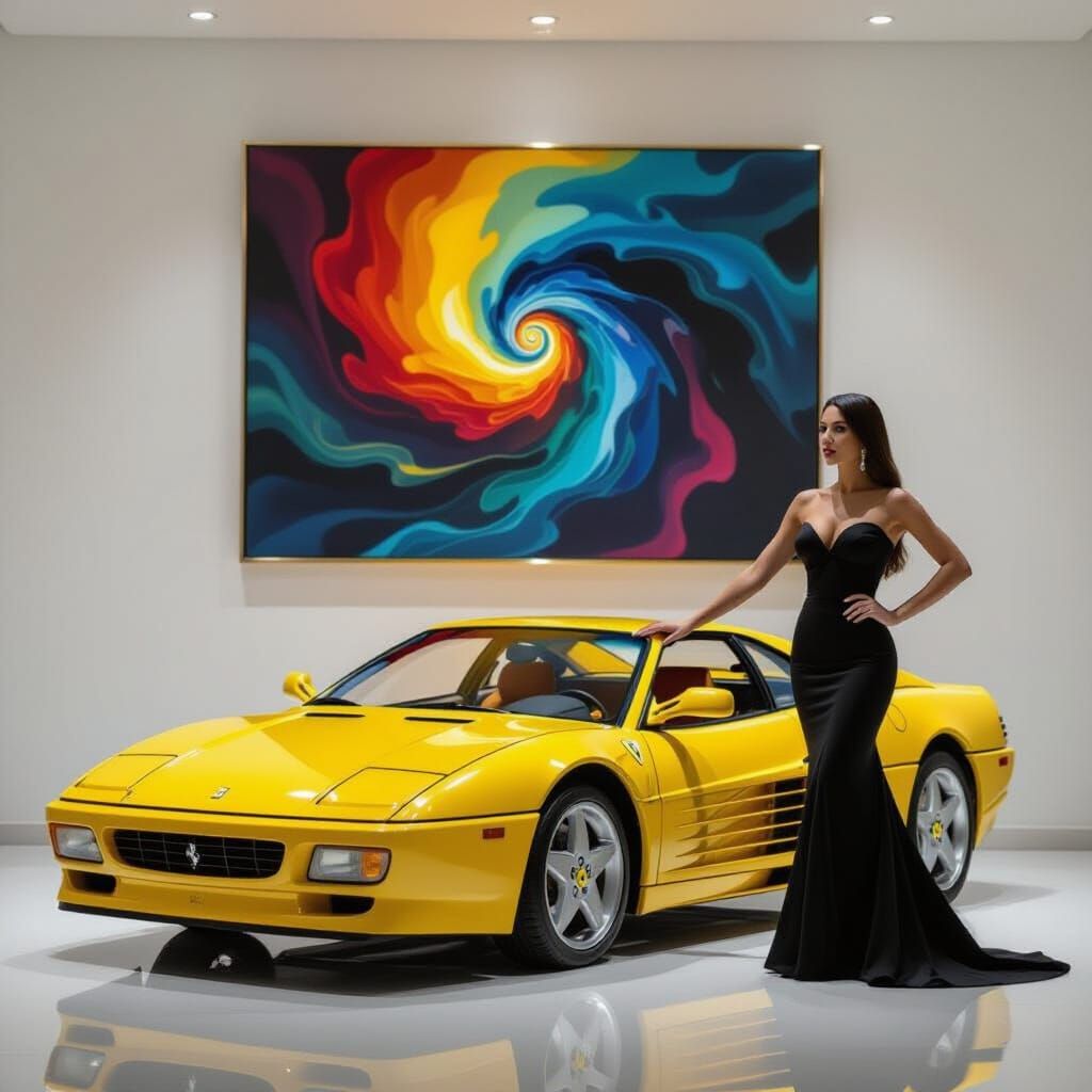 Yellow 1990 Ferrari 348 in Luxury Garage