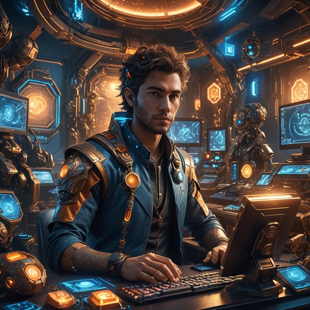 Fantasy Gamer in Cyberpunk Style Concept Art