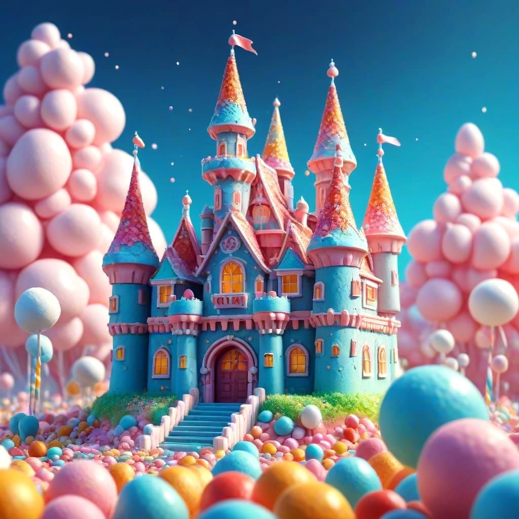 Whimsical Marshmallow Castle in Candy Art Style