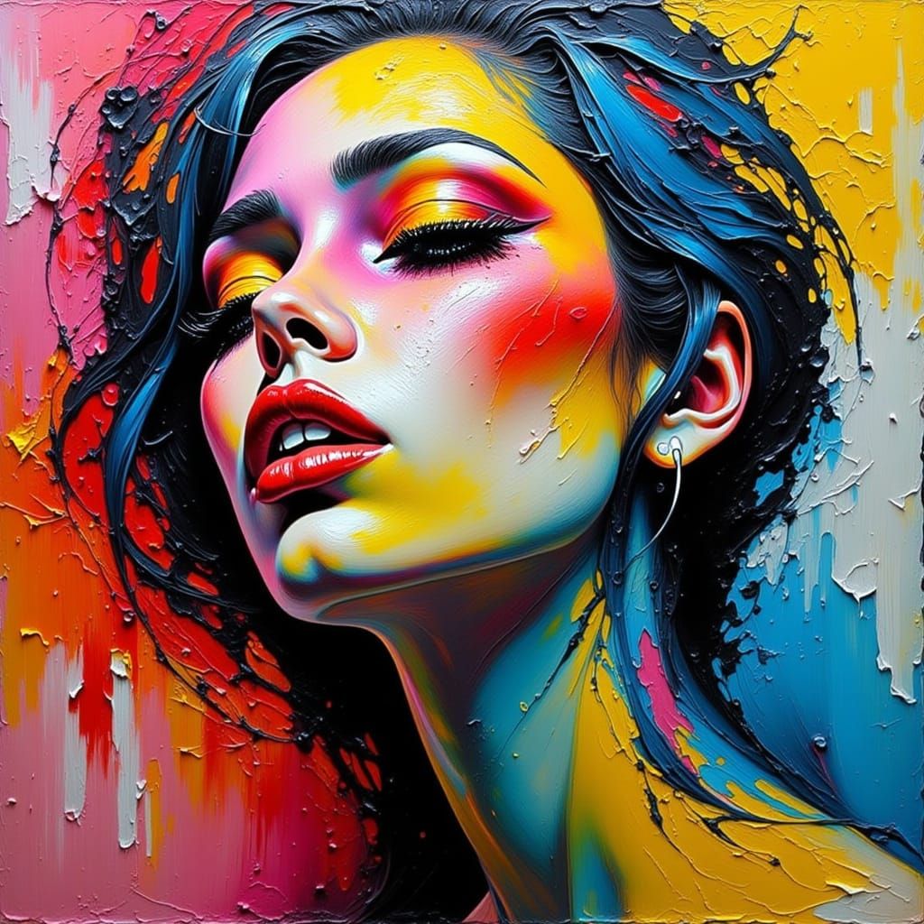 Expressive Woman in a Kaleidoscope of Colors