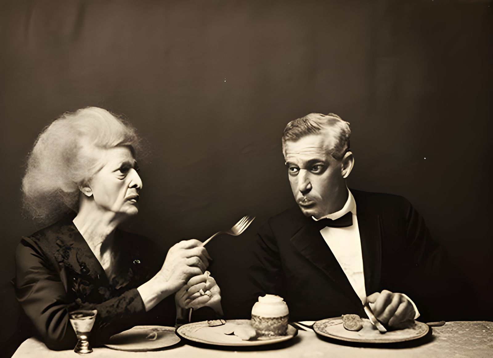Humorous Portrait of a Couple Dining