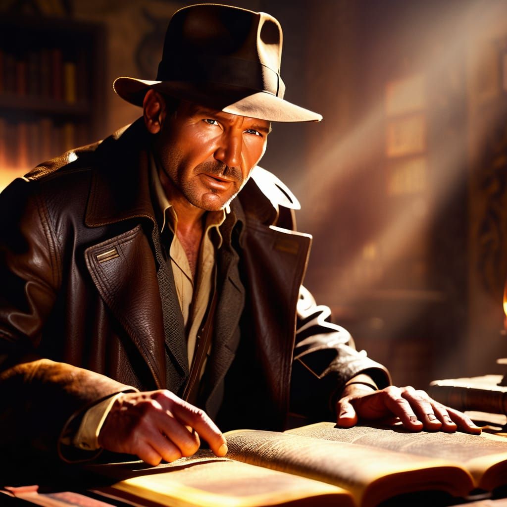 Indiana Jones Rises from Dusty Tomes in Golden Hour