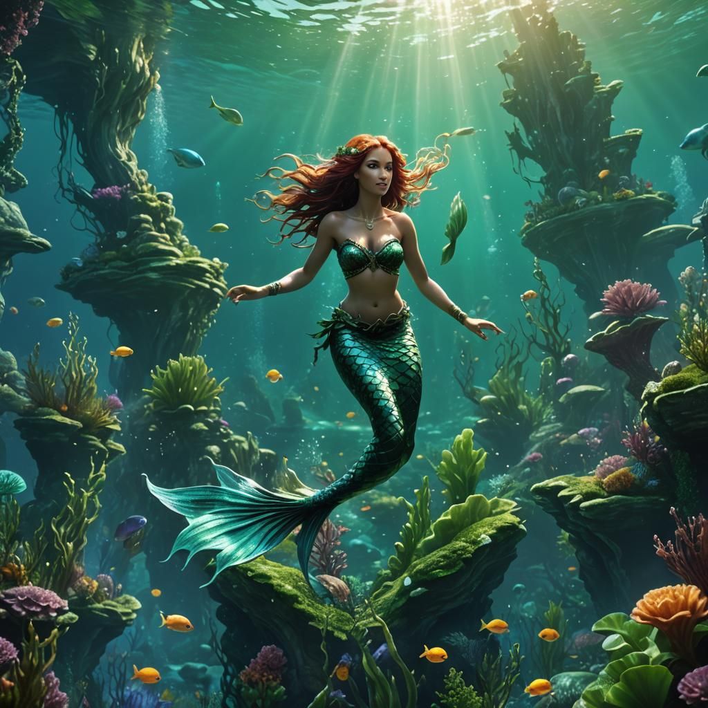 Emerald Ocean Mermaid: Detailed Fantasy Art