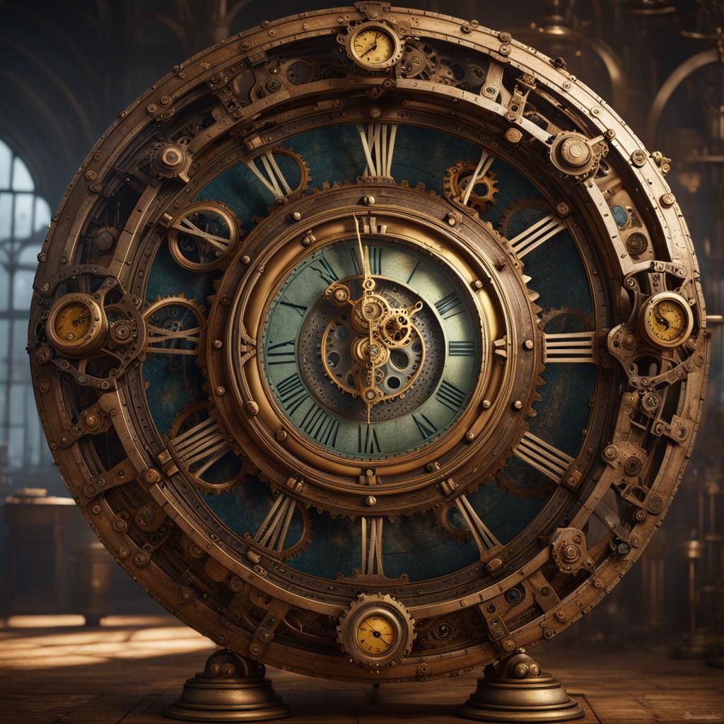 Fantastical Steampunk Clock in Detailed Matte Painting
