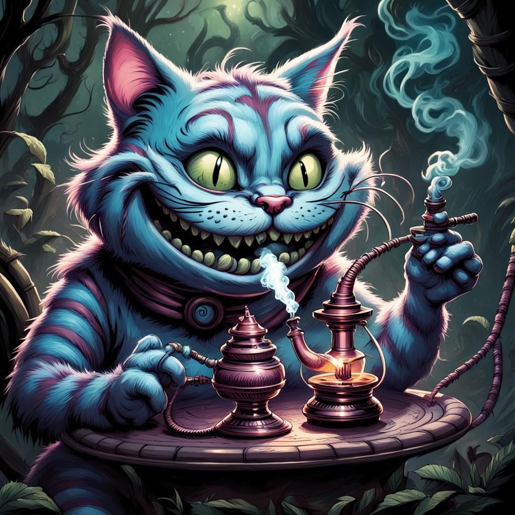 Cheshire Cat Smoking Hookah: Comic Book Art