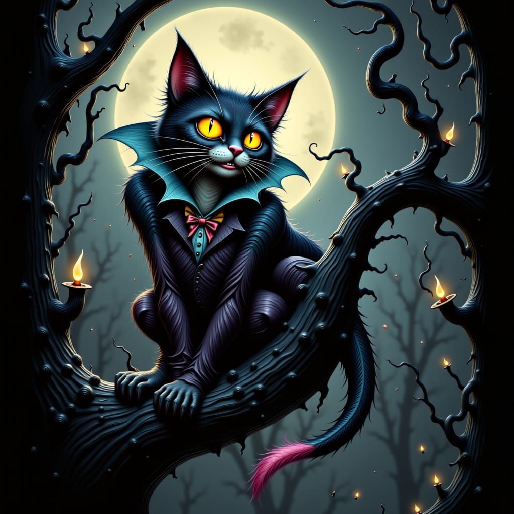 Eerie Cheshire Cat in Biomechanical Surrealism Style