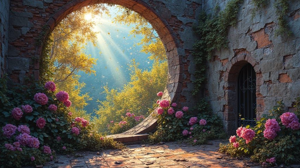 Gothic Scene with Shattered Glass Dome in Impasto Style