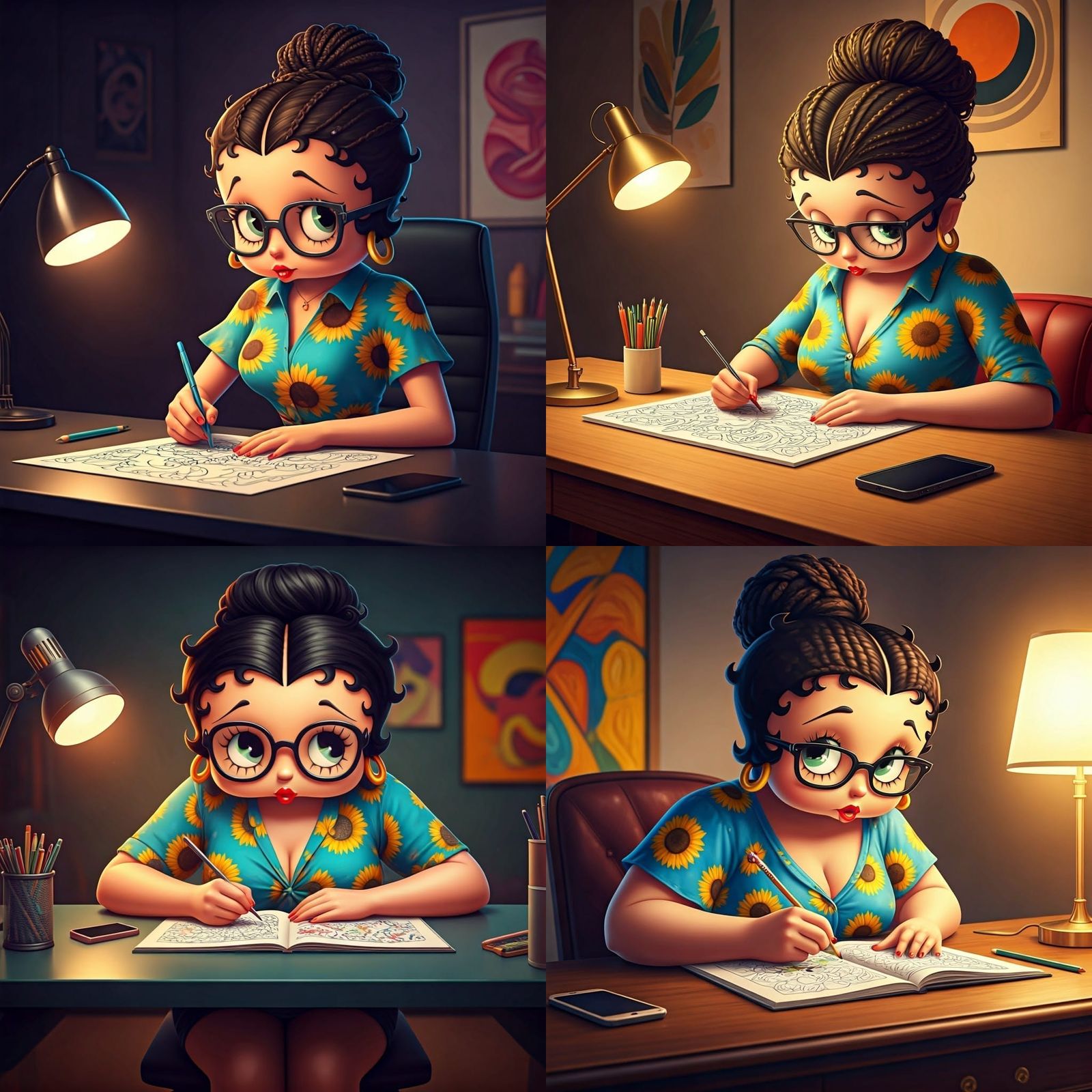 Beautiful Betty Boop at Work in a Cozy Office