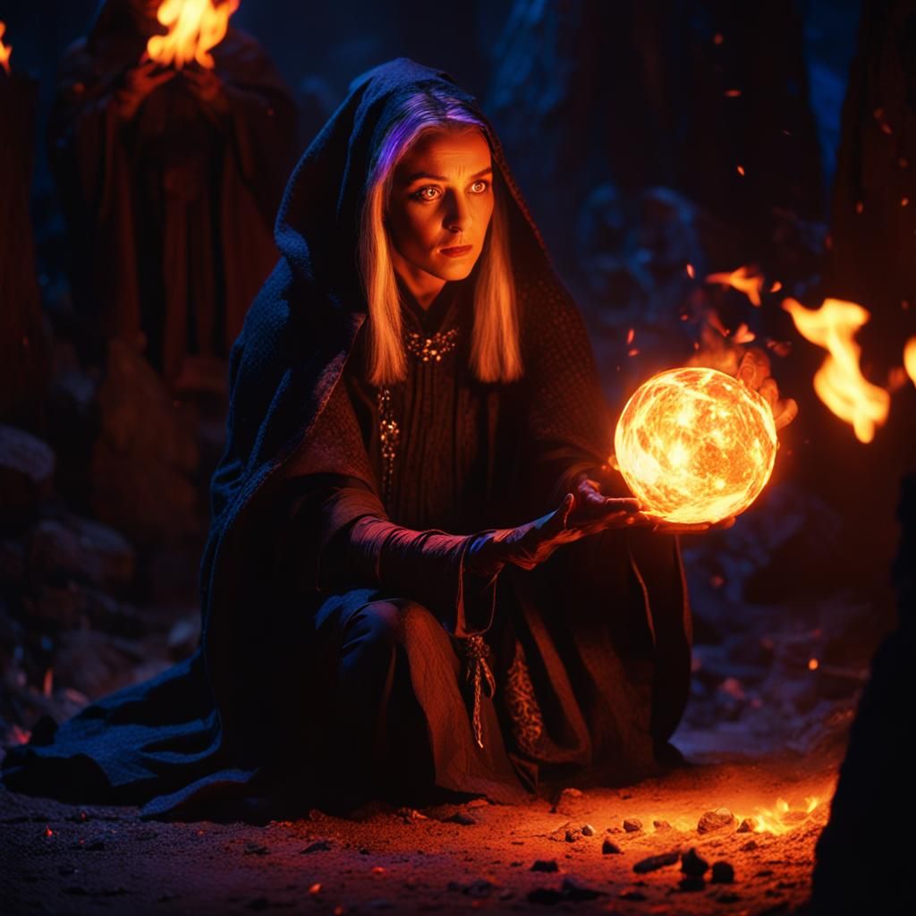 Sorceress Casting Spell in Cinematic Dark Fantasy