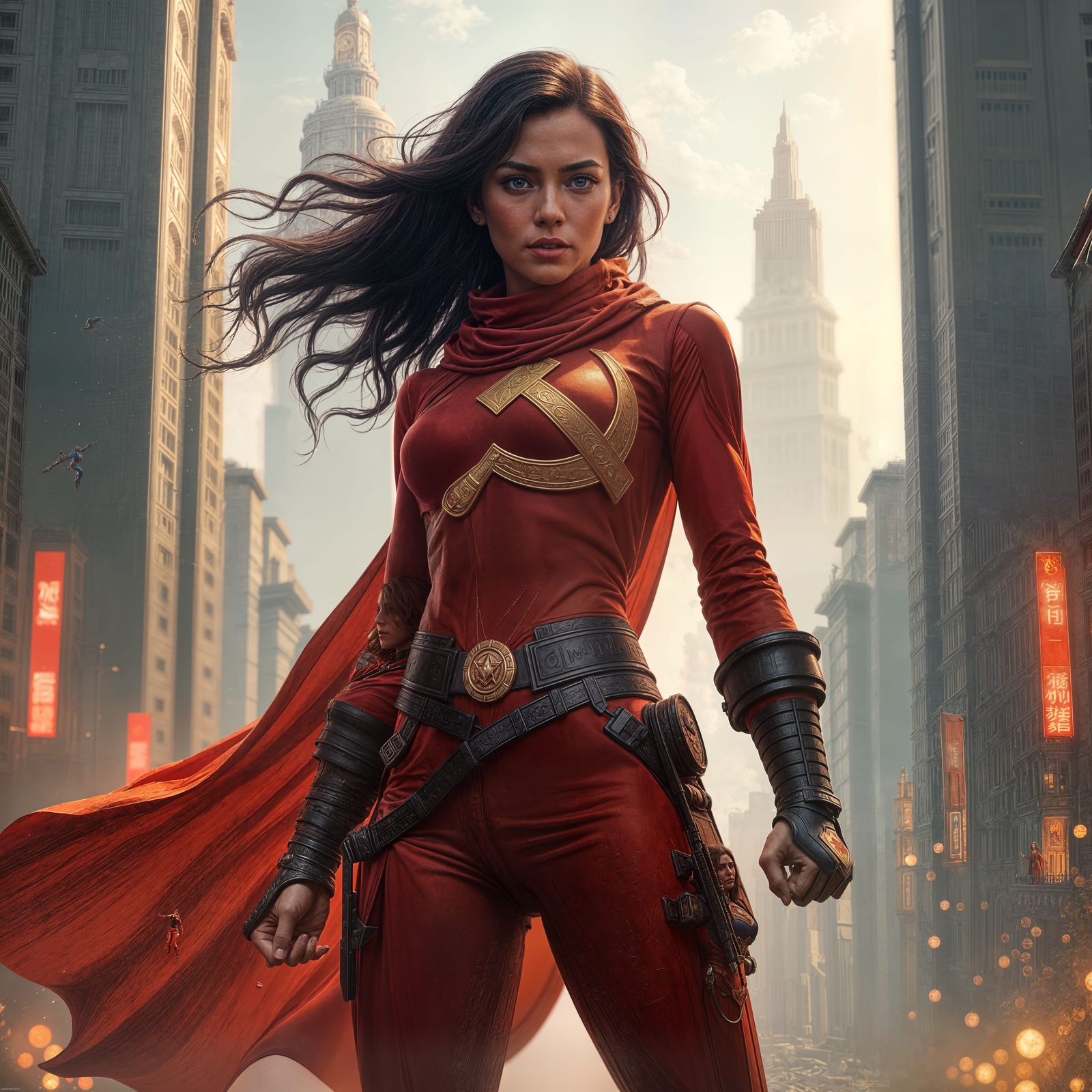 Detailed Matte Painting of a Communist Superwoman