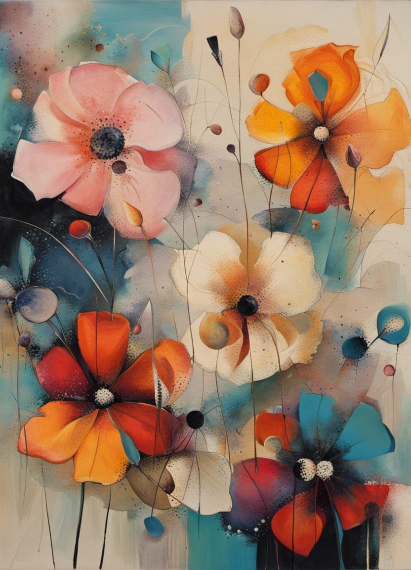 Modern Abstract Floral Art Composition