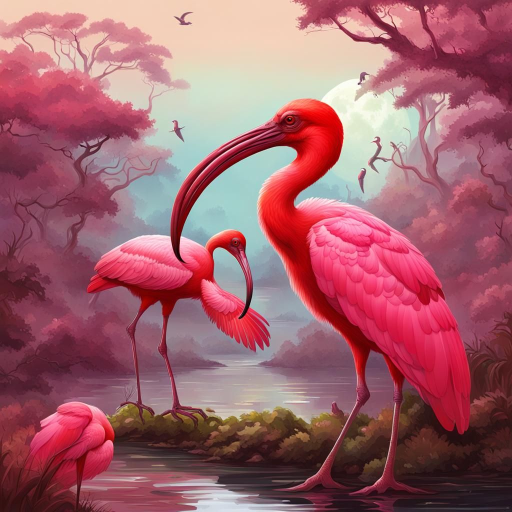 Exoplanet Life: Scarlet Ibis and Roseate Spoonbill Aliens