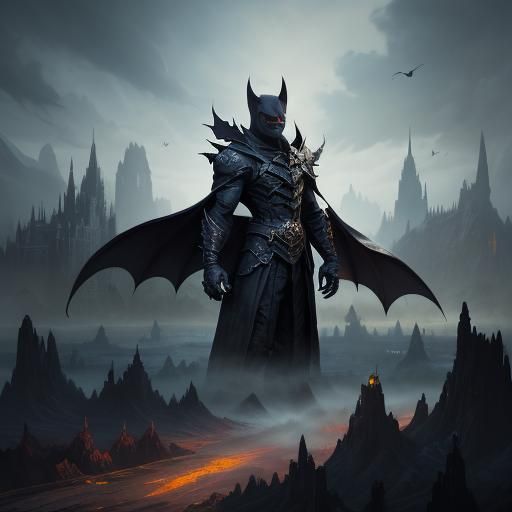 Detailed Black Bat Fantasy Concept Art