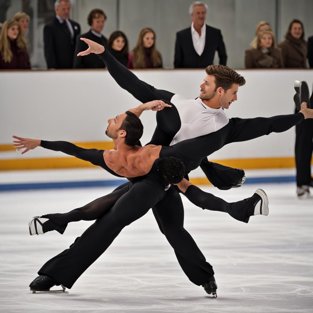Figure Skaters Perform Dramatic Ice Dancing Lift