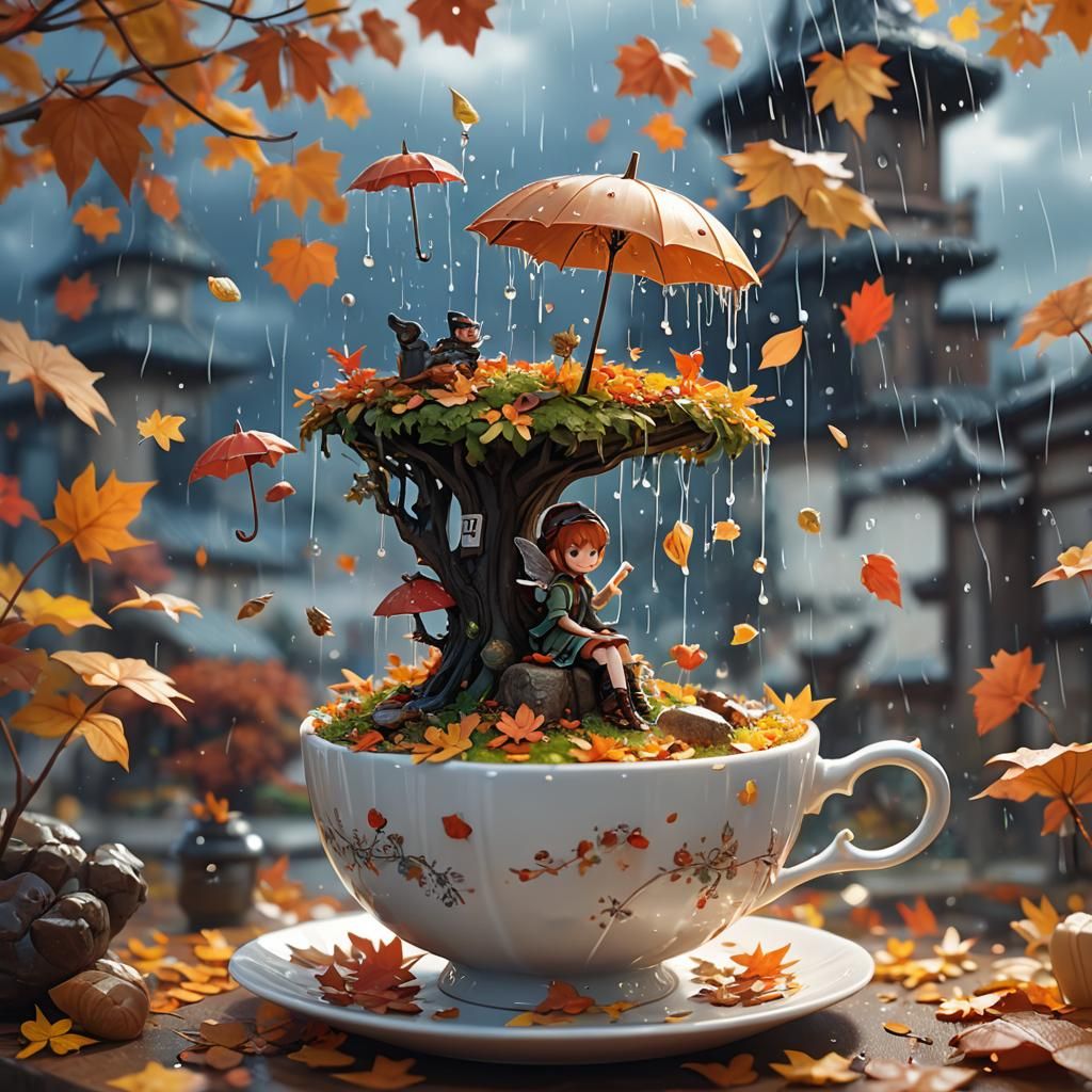 Miniature Fairy Garden in a Teacup: 3D Anime Art