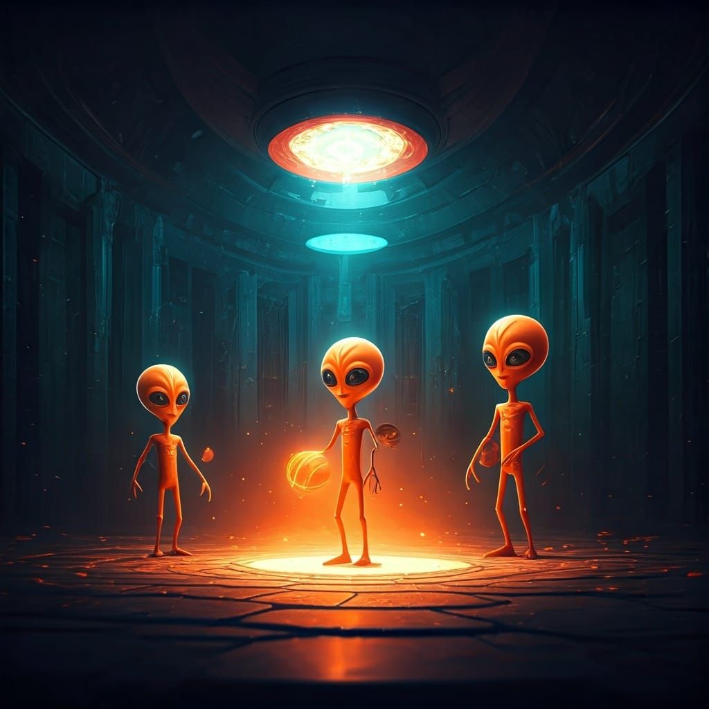 Orange Aliens Play Basketball in Dreamcore Style