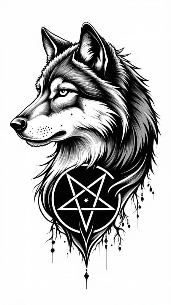 Elegant Wolf Tattoo Design in Fine Line Style