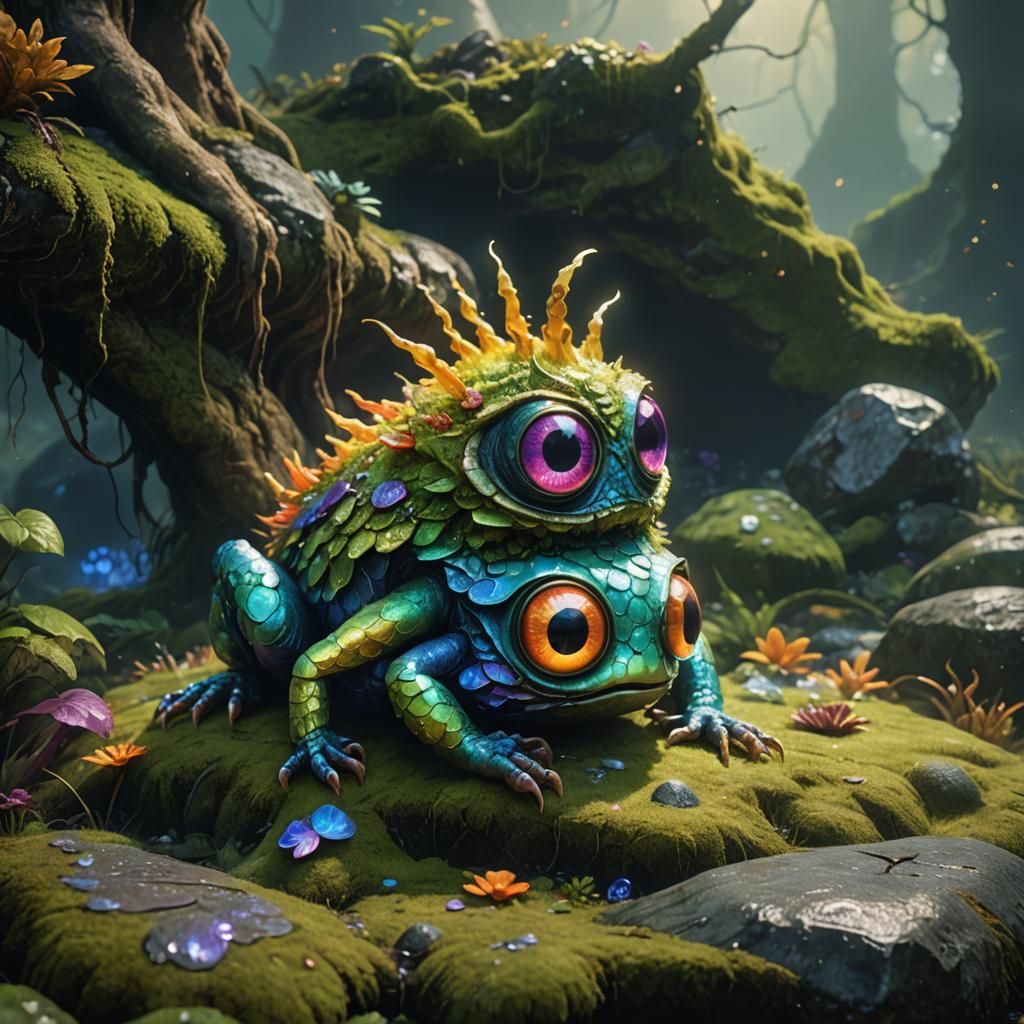 Living Iridescent Food Creature in Fantasy Art Nouveau