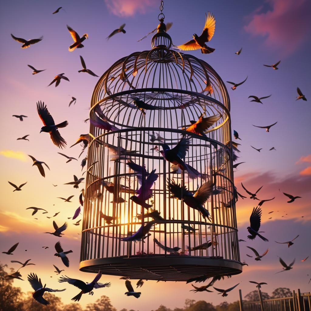 Birds Flying to Freedom at Sunset: Wildlife Photography