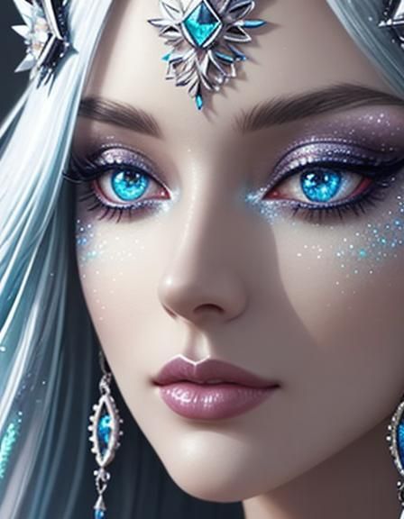 Ethereal beauty young lady with heavy glittery sliver long h...