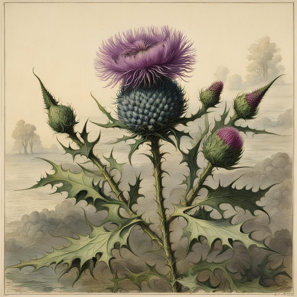 Botanical Thistle Illustration in Classic Style
