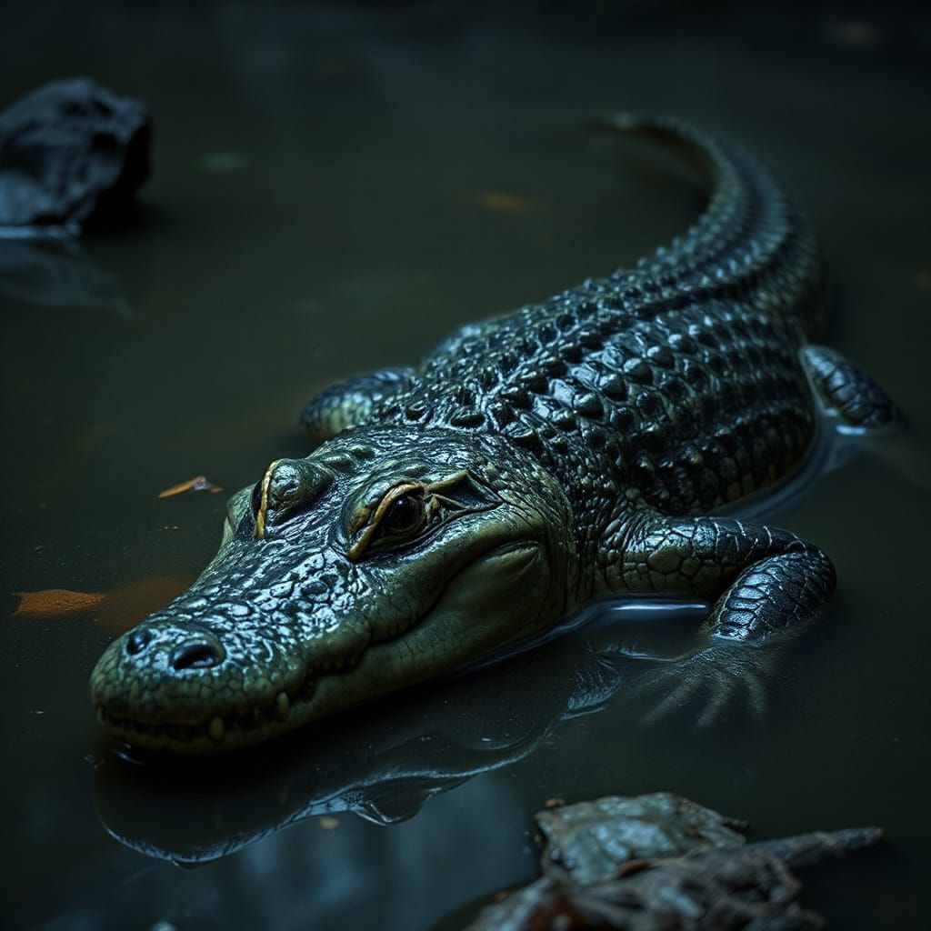 Moicano Alligator in Murky Swamp Digital Painting