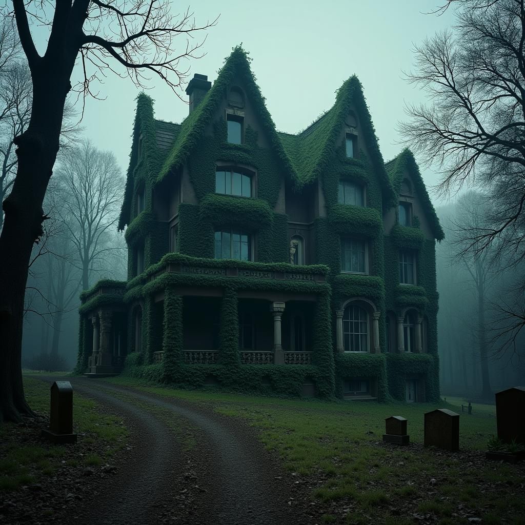 Decaying Mansion in Gloomy Forest, Gothic Horror