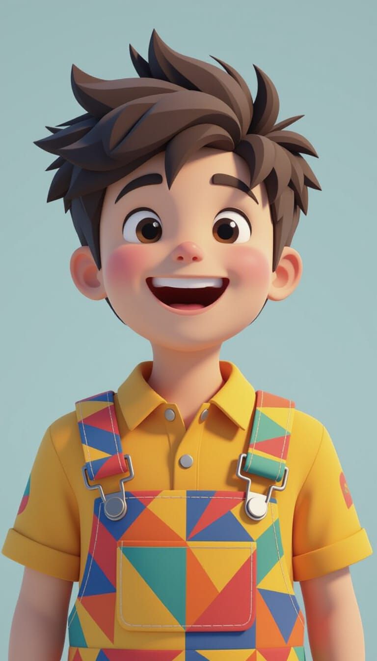 Low Poly 3D Boy Laughing in Overalls