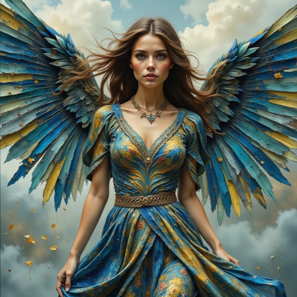 Winged Model Showcases Knitted Fashion, AI Art