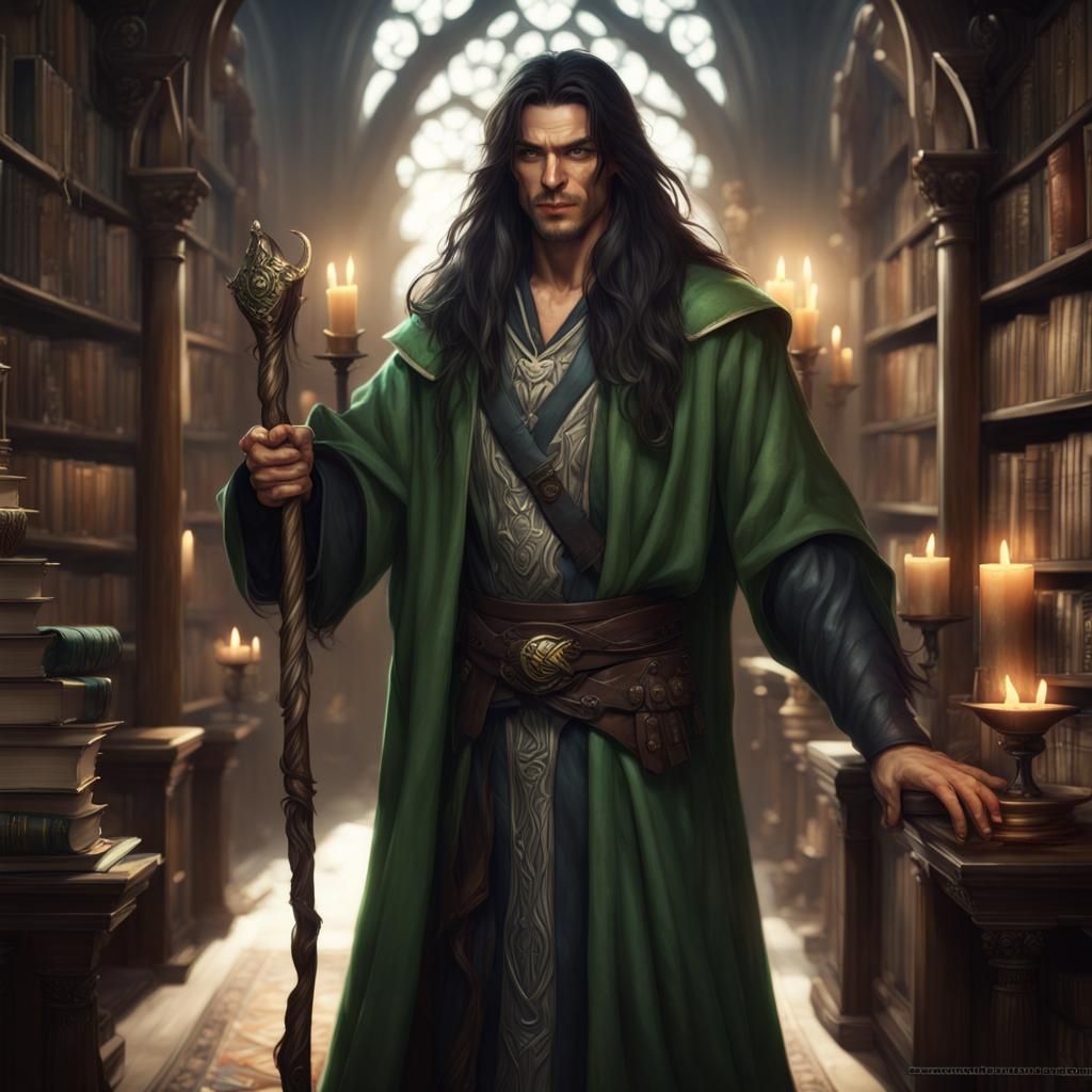 Epic Fantasy Wizard in Library Concept Art