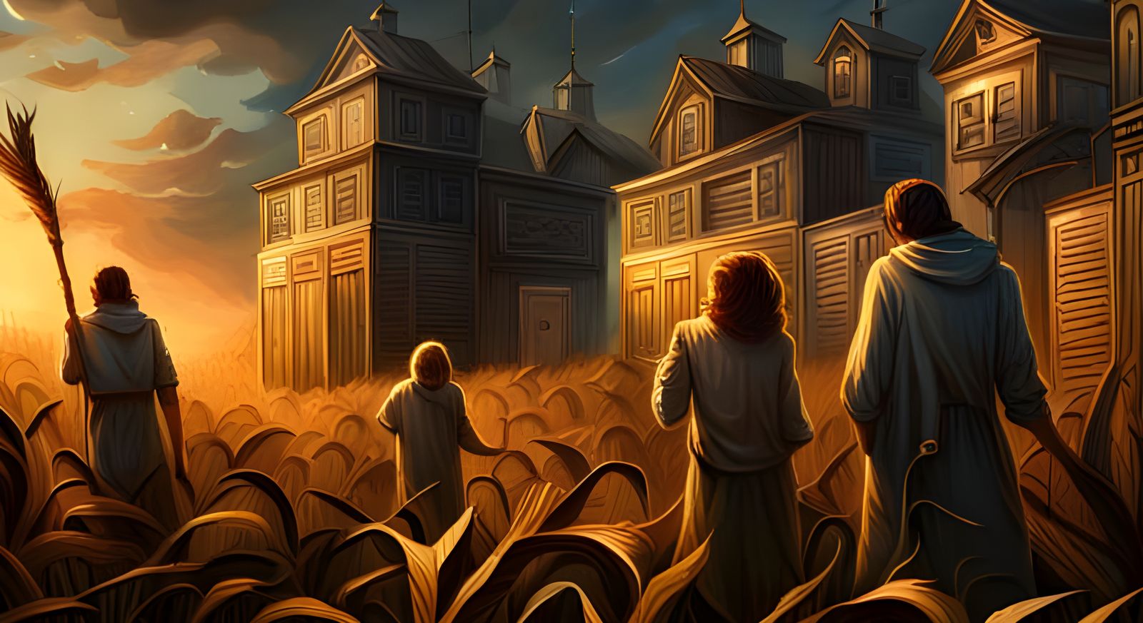 Creepy Children in Cornfield: Dark Fantasy Digital Art