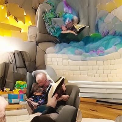Grandfather Reading Fantasy Book to Grandchild