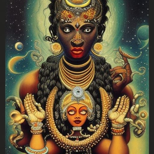 Kali Devouring Universe: Klimt-Inspired Digital Art