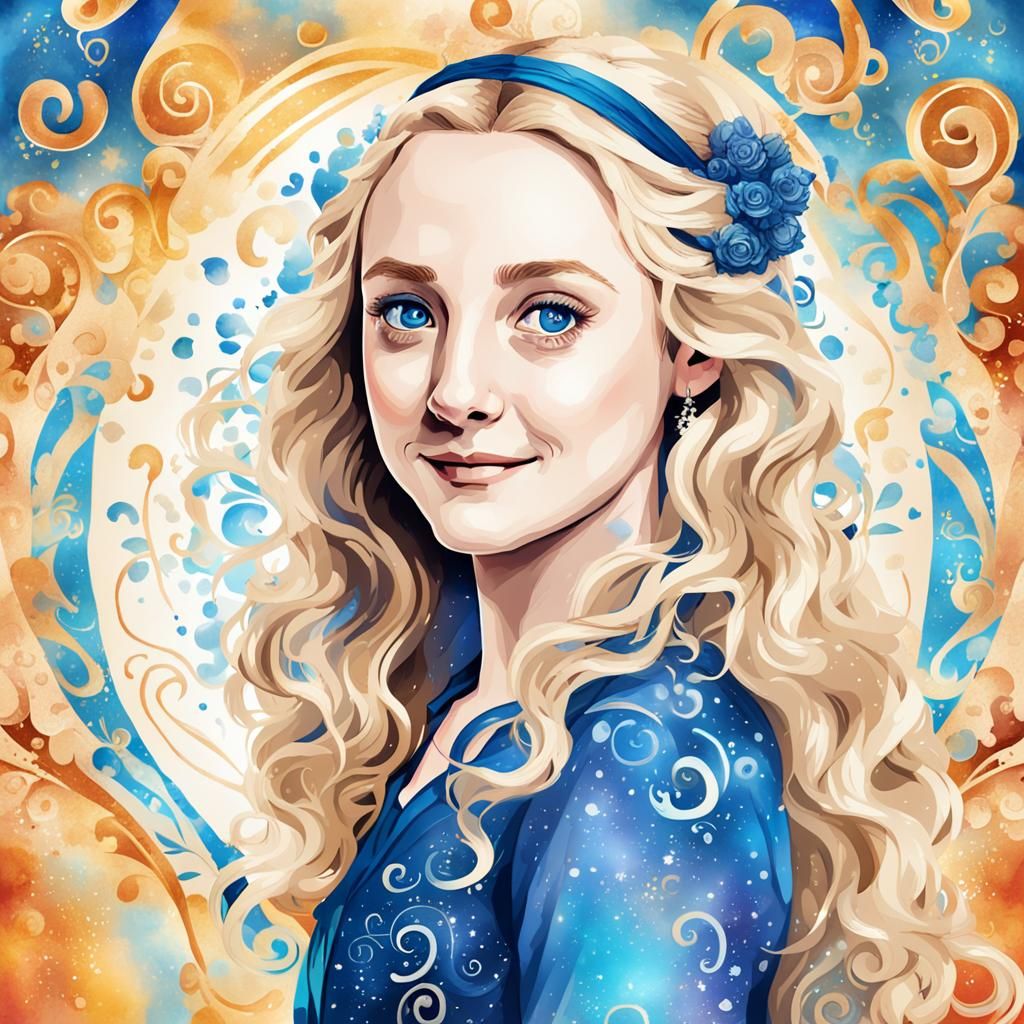Luna Lovegood Vector Art in Baroque Watercolor Style