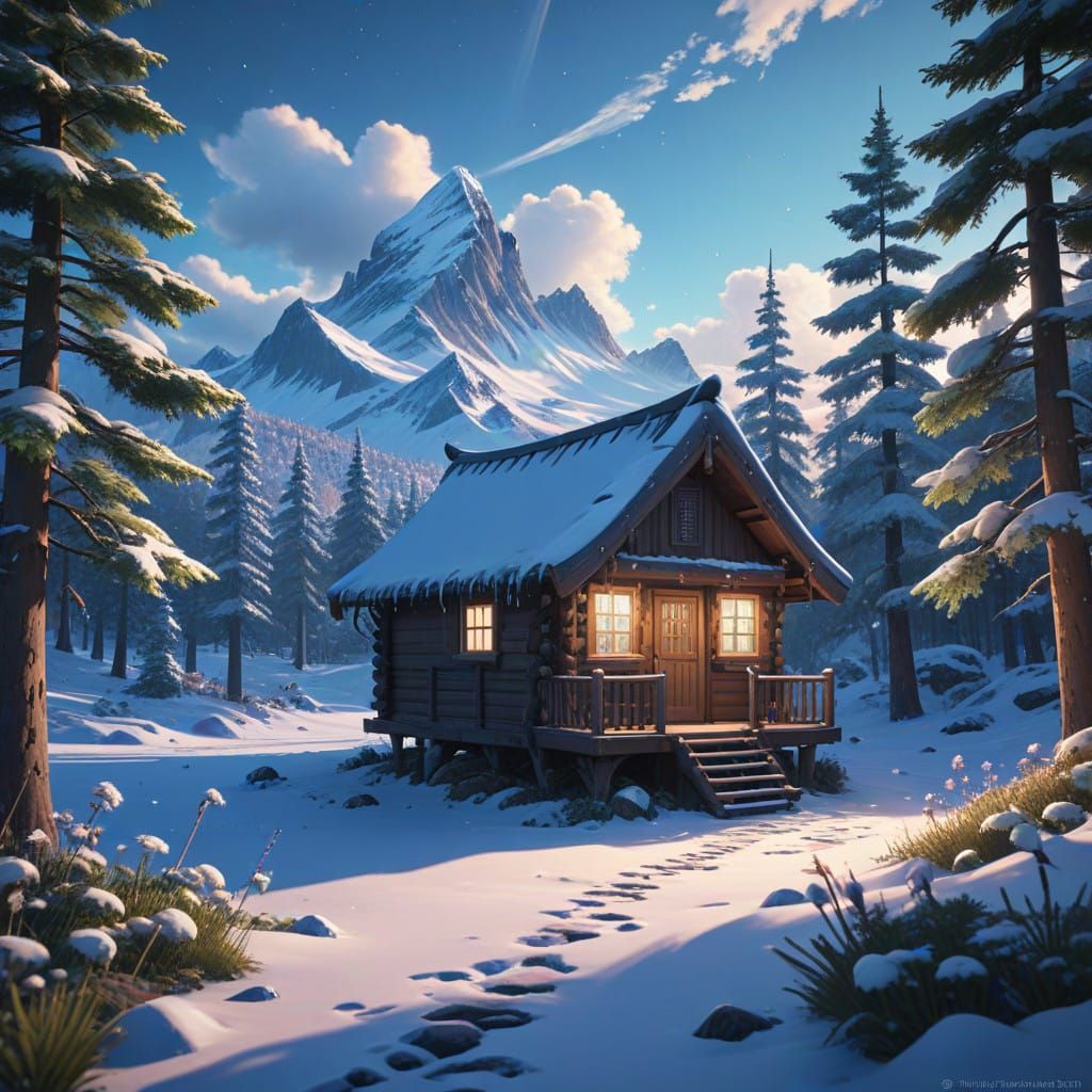 Serene North Pole Winter Wonderland in Vibrant Anime Style