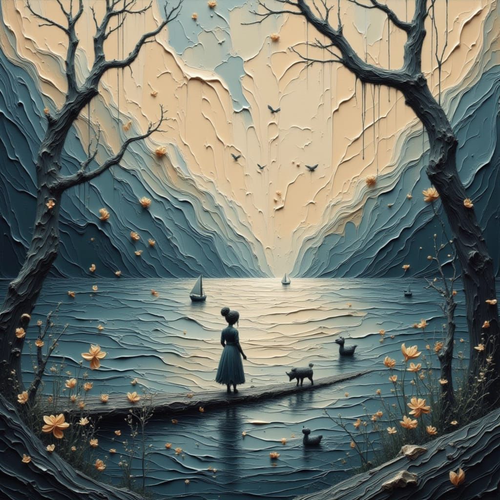 Free River Soul Wandering in Lonely Landscape